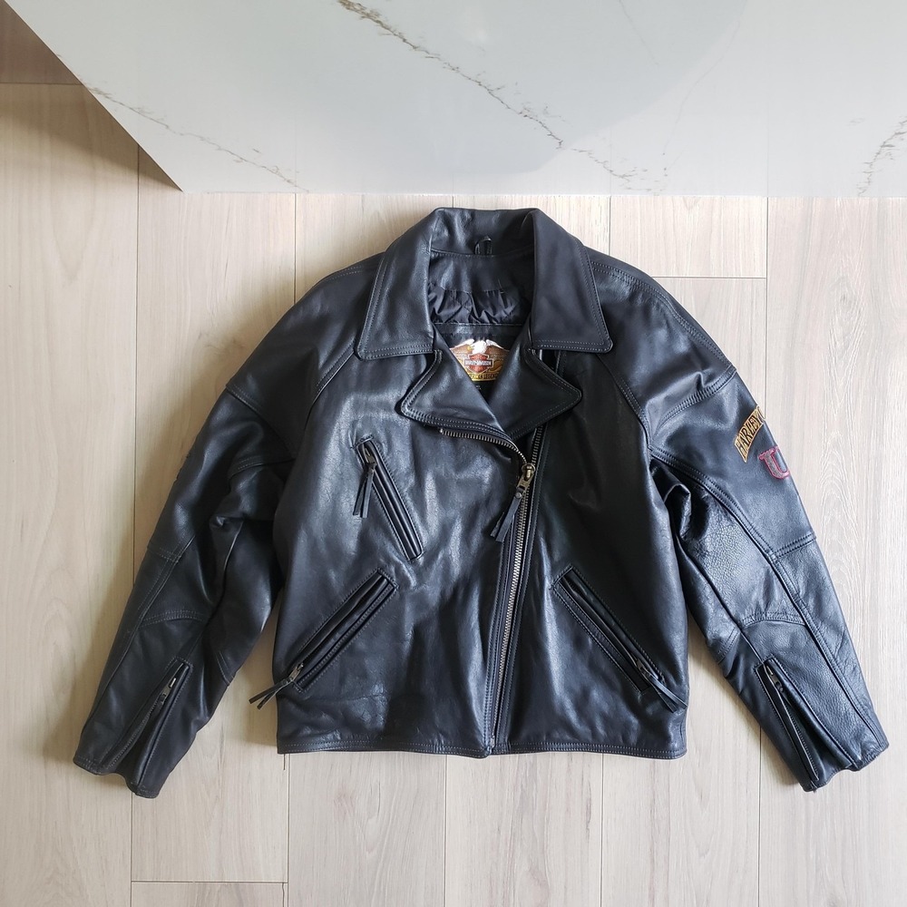 Vintage Harley-Davidson Jacket Womens M Black Leather Motorcycle HOG USA 1983